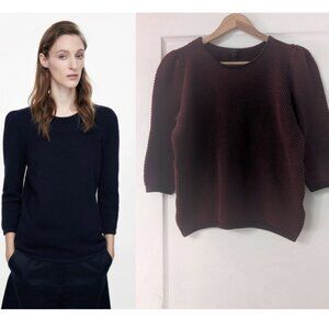 COS | Popcorn Knit Puff Sleeve Cotton Sweater In Burgundy